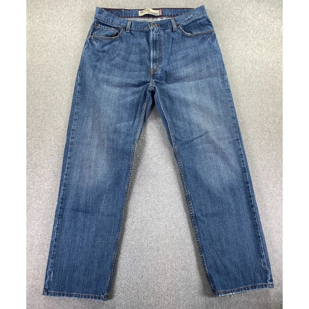 Levis 559 Relaxed Straight Jeans Mens 36x32 Blue Med Wash 100% Cotton Distressed